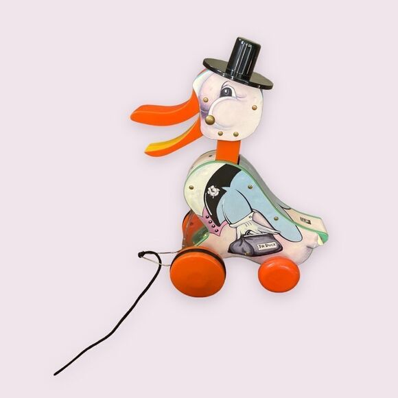 Vintage Fisher Price Mattel Reproduction Dr. Doodle Duck Quacking Pull Toy - Picture 1 of 9